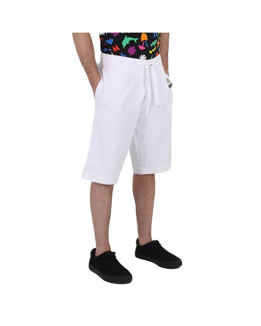 Moschino White Teddy Logo Embroidered Drawstring Shorts for men