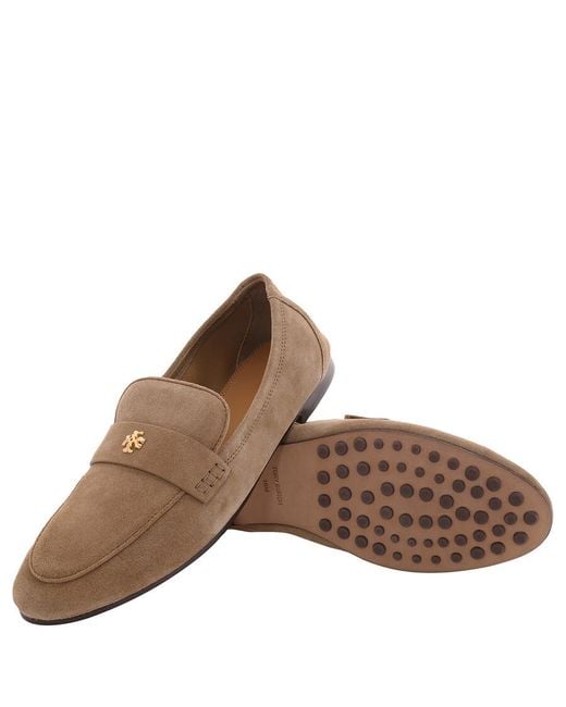 Tory Burch Brown Ladies River Rock Suede Double T Ballet Loafer