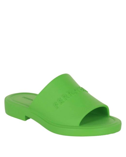 Ferragamo Green Giuneva Logo Embossed Slides for men