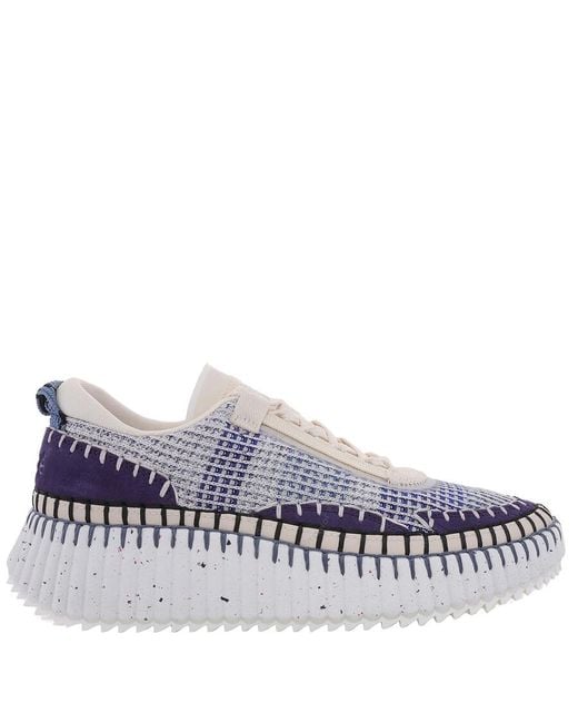 Chloé Blue Nama Mix Material Low-Top Sneakers, Brand Size 35 Us