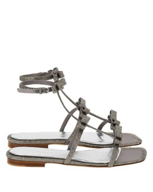 Ferragamo Metallic Bow Crystal Embellished Sandals