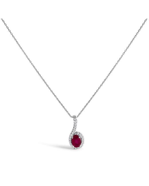 Haus of Brilliance Metallic 10K Ruby And Diamond Accent Teardrop Pendant Necklace