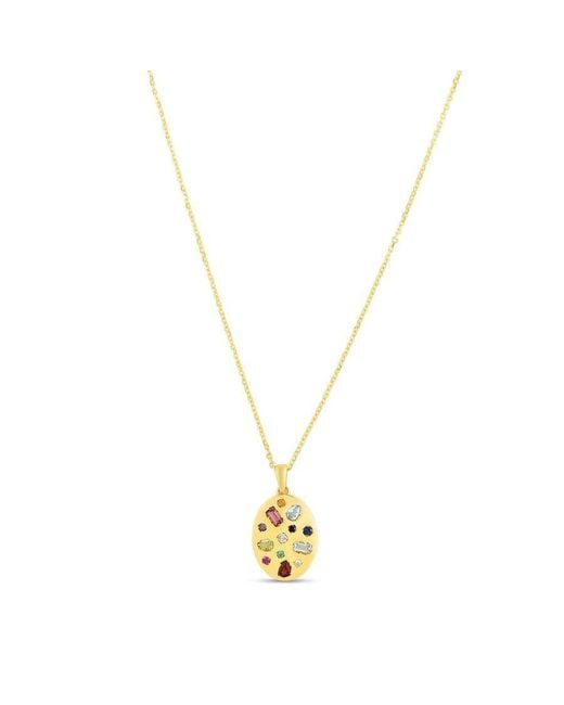 Tresorra Metallic 14K Gemstone Inlay Oval Pendant Necklace