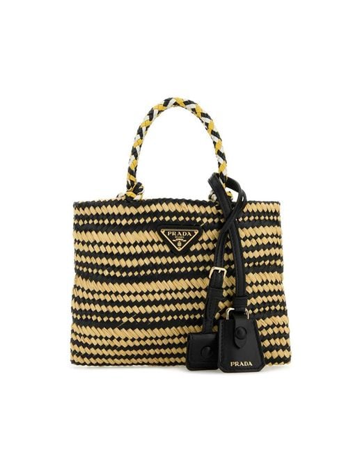 Prada Metallic Two-Tone Raffia Handbag