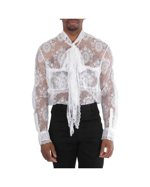 Burberry Gray Oversized Tie-neck Chantilly Lace Shirt for men