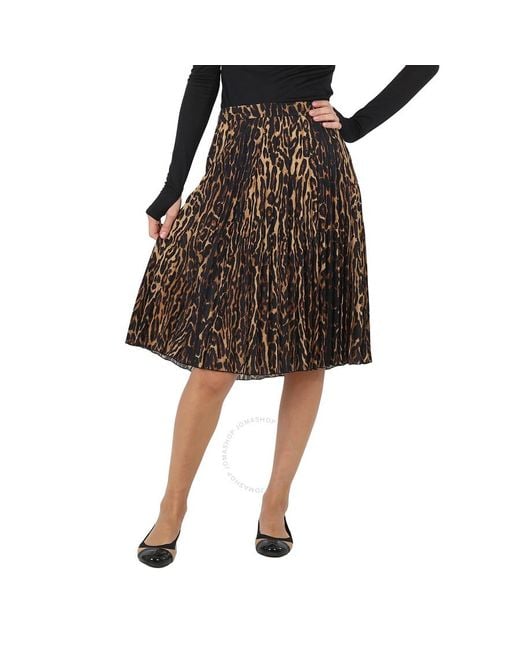 Burberry Black Rersby Leopard Print Pleated Skirt