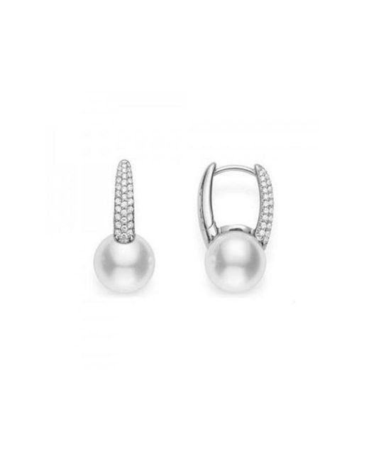 Mikimoto Metallic Akoya Pearl & Diamond White Gold huggie Earrings 8mm