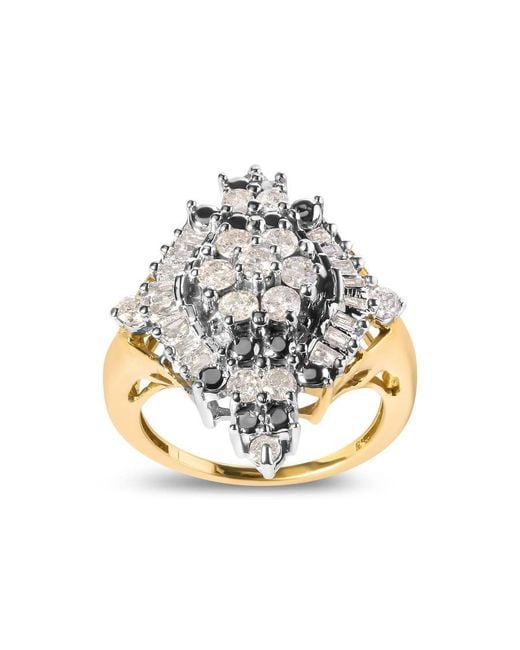Haus of Brilliance Metallic 10K 1 Cttw Round And Baguette Cut Diamond Cluster And Rhombus Halo Ring (H-I Color, I1-I2 Clarity)