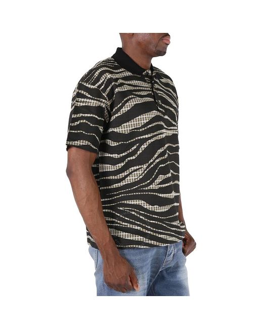Roberto Cavalli Black Zebra And Check Print Polo Shirt for men