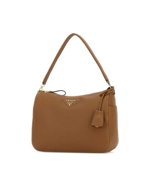 Prada Brown Camel Leather Medium Shoulder Bag