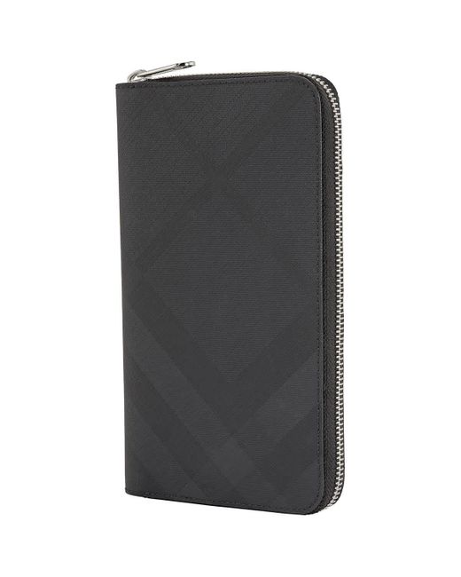 Burberry Gray London Check And Leather Ziparound Wallet for men