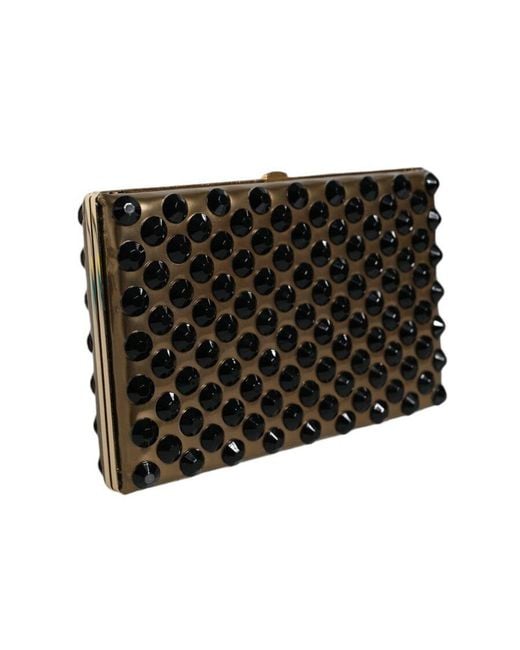 Dolce & Gabbana Black Crystal Bifold Clutch Evening Party Purse Bag Leather