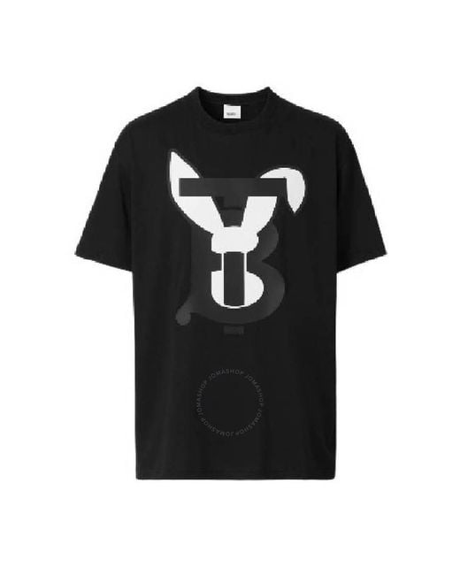 Burberry Black Tb Monogram Rabbit Print Cotton T-shirt for men