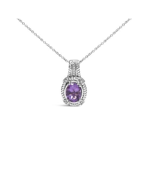Haus of Brilliance White 925 Sterling 9X7Mm Oval Amethyst And Round Diamonds 1/50 Cttw Fashion Drop Pendant (I-J Color, I1-I2 Clarity)