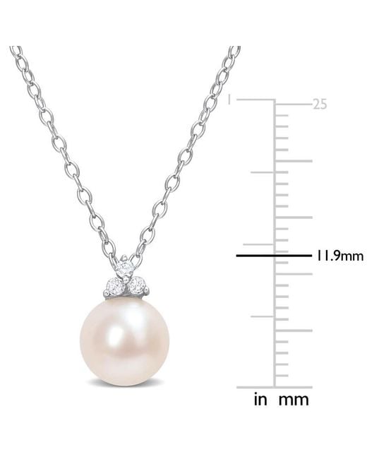 Amour Metallic 8-8.5Mm Freshwater Cultured Pearl And Diamond Accent Pearl Pendant With Chain