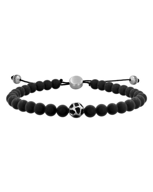 Robert Alton Black Stainless Steel Matte Onyx Bead Bolo Bracelet for men