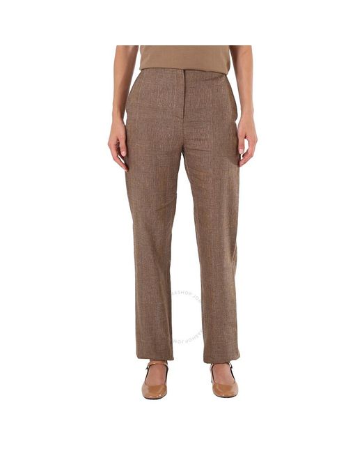 Burberry Brown Cashmere Check Linen Wool Cashmere Trousers