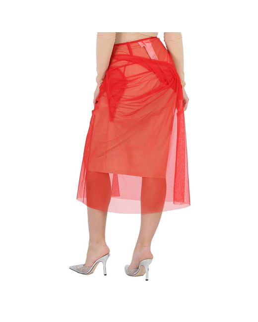 Maison Margiela Red Tulle-overlay Asymmetric Skirt