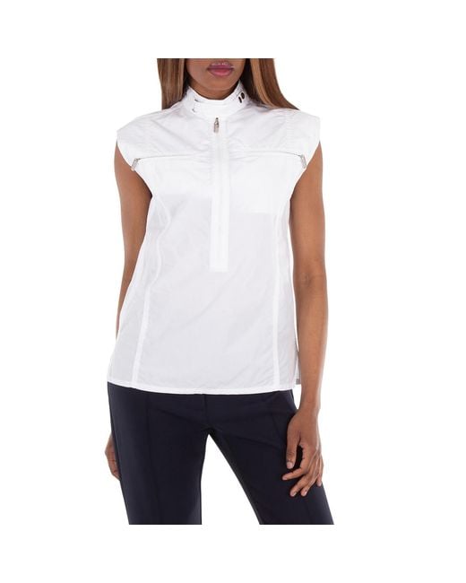 Burberry White Half-Zip High-Neck Cotton Tank Top, Brand Size 8 (Us