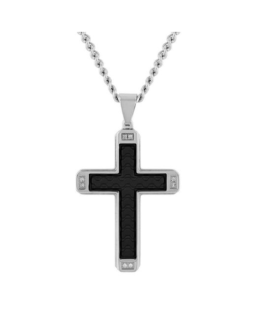 Robert Alton Black Diamond Accent Stainless Steel & Faux Leather Cross Pendant for men