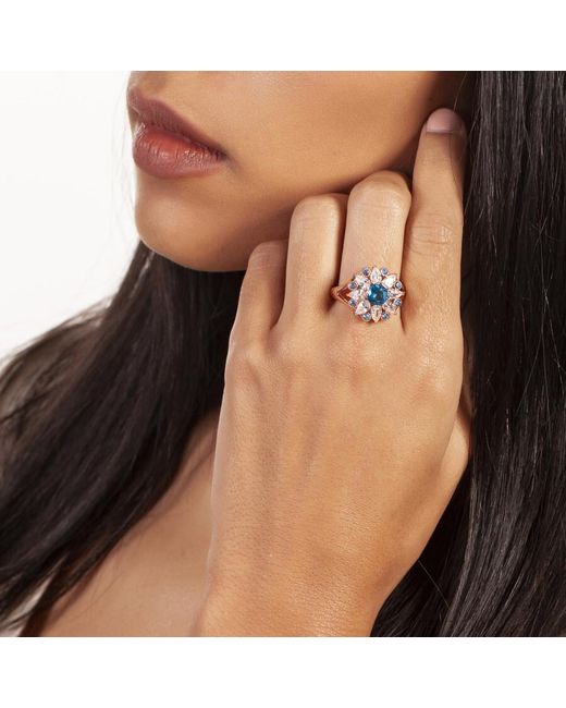 Bertha Juliet Collection 's 18k Rg Plated Light Blue Floral Statement Fashion Ring