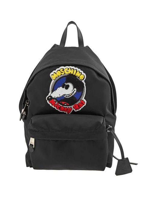 Moschino Black Mickey Rat Print Nylon Backpack