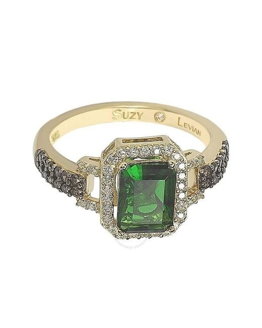 Suzy Levian Metallic Golden Sterling Silver Emerald-cut Green