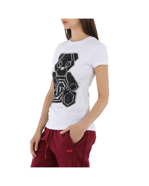Philipp Plein White Sketched Teddy Bear Cotton Jersey T-shirt