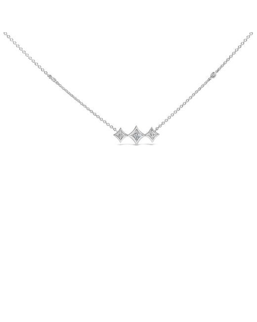 Haus of Brilliance Metallic 10K Bezel Set Princess Diamond 3 Stone Kite Shape And Station Necklace for men