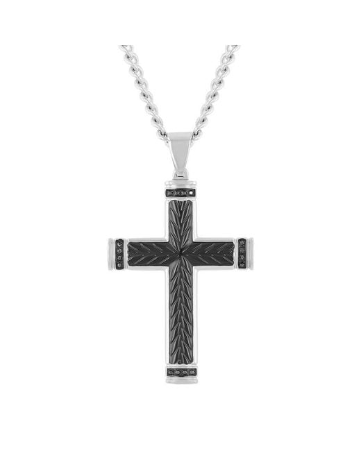 Robert Alton Metallic 08 Ctw Stainless Steel And Finish Diamond Cross Pendant for men