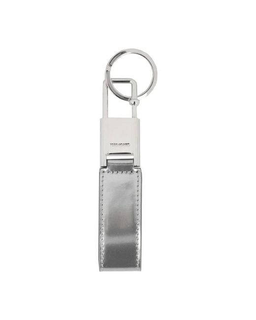 Ferragamo White Gancini-Inspired Leather Keyring for men