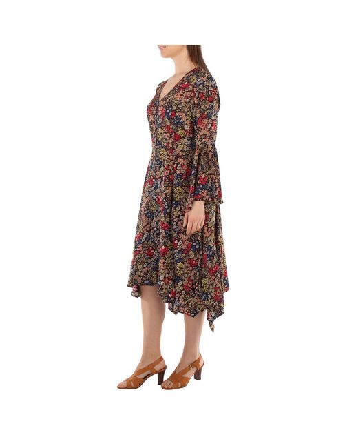 Polo Ralph Lauren Brown Floral Pattern V-Neck Dress