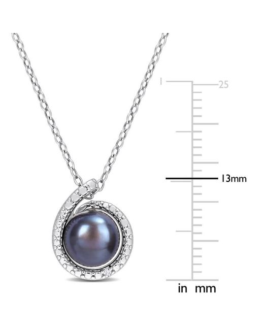 Amour Blue 8-8.5Mm Freshwater Cultured Pearl And Diamond Accent Swirl Pendant With Chain