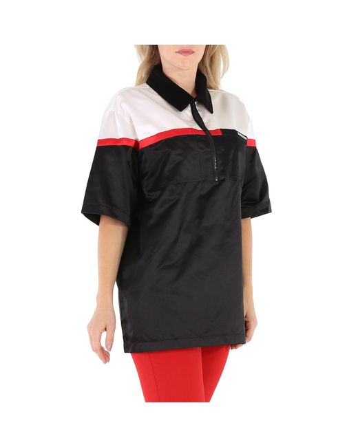 Burberry Black Ladies Colorblock Silk Satin Oversized Short Sleeve Bowling Shirt, Brand Size 2 (Us