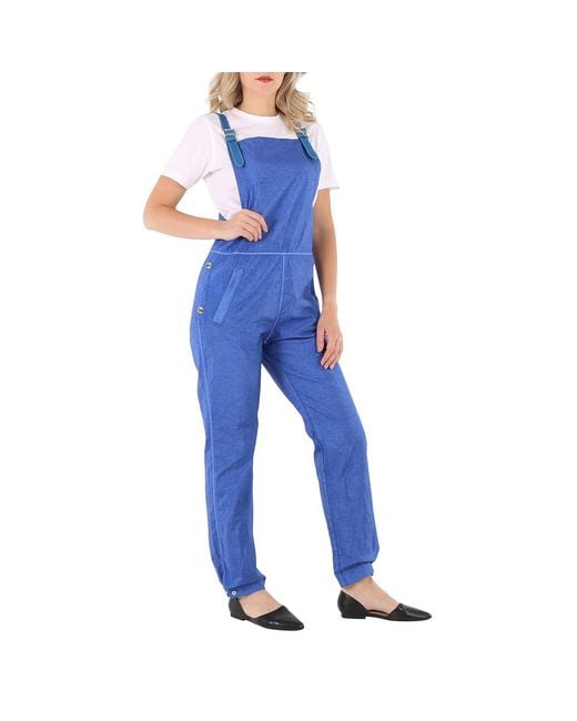 Burberry Blue Warm Royal Leather-Trim Dungarees Jumpsuit, Brand Size 10 (Us