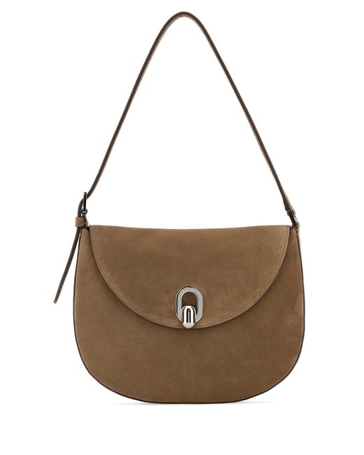 SAVETTE Brown Suede Small Tondo Crossbody Bag