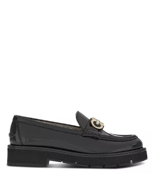 Ferragamo Black Ferragamo Ofelia Lug Moccasin With Gancini Ornament