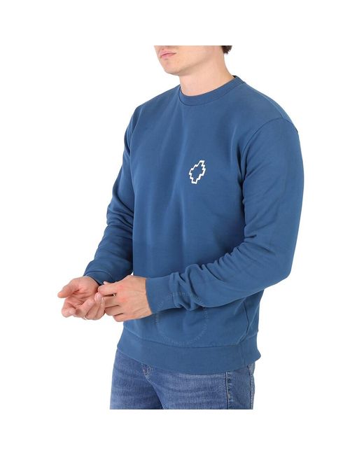 Marcelo Burlon Blue Petrol Tempera Cross Print Sweatshirt for men