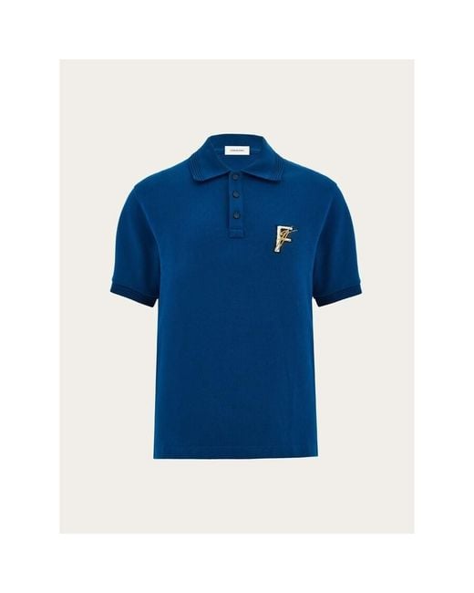 Ferragamo Blue Cotton Polo Sweater for men