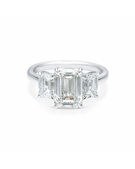 Brilliant Diamond White 4.75 Carat Emerald Lab Grown 3 Stone Engagement Diamond Ring