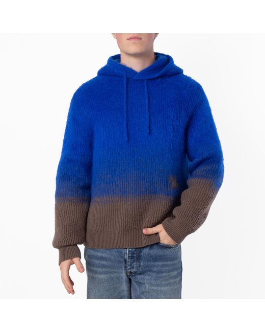 Burberry Blue Wool Mohair Blend Hoodie for men