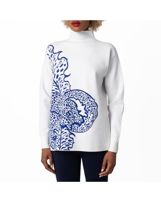 Ferragamo Blue Jungle Print Turtleneck Sweater for men