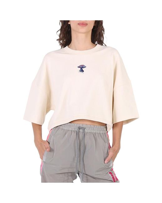Stella McCartney White Mushroom Print Cropped Sweatshirt