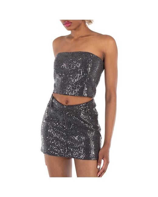 ROTATE BIRGER CHRISTENSEN Gray Ladies Sequin-Embellished Strapless Crop Top