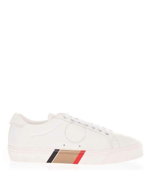 Burberry White Rangleton Stripe Icon Leather Sneakers for men