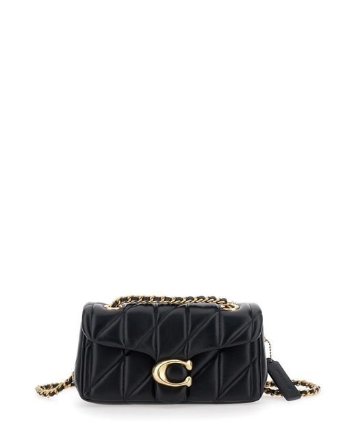 COACH 'tabby 20' Black Quilted Shoulder Bag With Chain-link Leather Shoulder Straps And Logo Plaque On The Front In Leather Woman