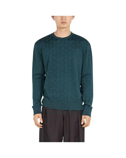 Ferragamo Green Gancini Jacquard Sweater for men
