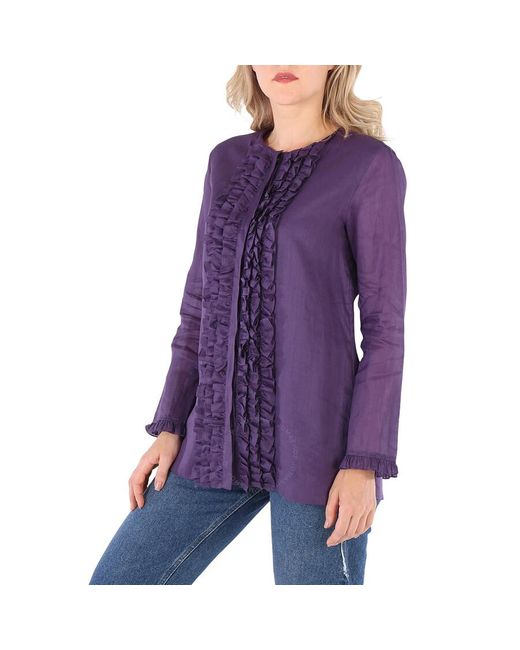 Max Mara Purple Falla Ramie Fabric Long Sleeve Woven Shirt
