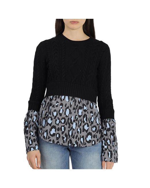 KENZO Black Ladies Sweats Pale Top Mixed With Knit