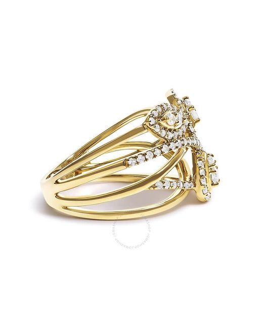 Haus of Brilliance Metallic 10K 1/2 Cttw Diamond Crossover 3 Leaf Floral Cocktail Ring Band